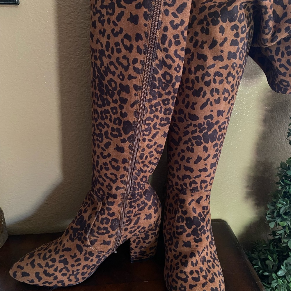 Torrid Thigh High Cheetah Print Block Heel Boots 8.5 WW